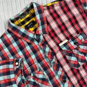 Akoo Button Down Casual Short Sleeve Shirt Men's XL Mixed Plaid Urban Streetwear
